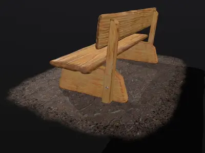 Bench wooden Low-poly 3D model 2