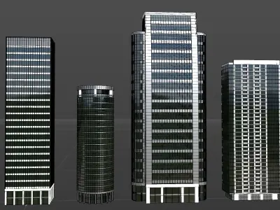 buildings three tall on field 3D model