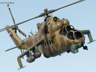 Russian Mil Mi-24B Hind Attack Helicopter Rigged 