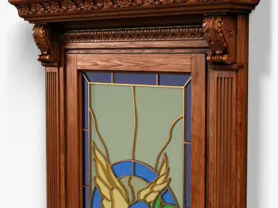 Door0040 wooden door with stained glass 3D model