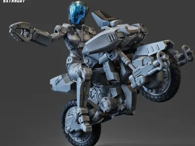scifi soldier on a bike 100mm 3D print model