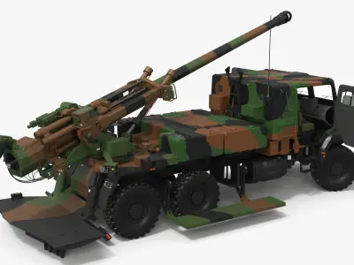  Tactical Wheeled Howitzer Artillery System Rigged for Maya 