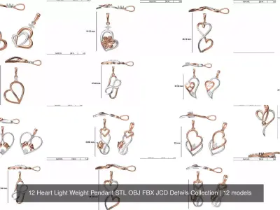 12 Heart Light Weight Pendant STL OBJ FBX JCD Details Collection 3D Model Pack