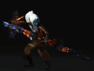 Dagger Hunter Fighter Woman 3D Model Full Rigged with Weapon Low-poly 3D model