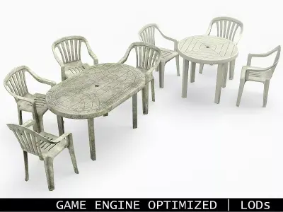 Garden Plastic Furniture White - 3 Texture Variants Low-poly 3D model