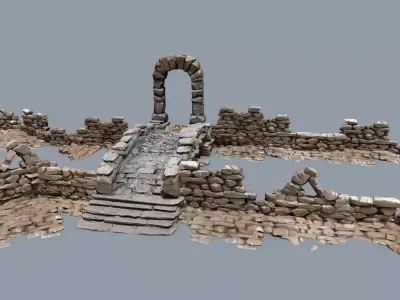 Ruin wall  Low-poly 3D model