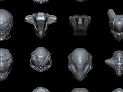 58 Mech Horror Heads IMM-Brush For Zbrush - OBJ and FBX Version 3D model
