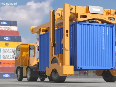  Terminal Container Carrier Truck Yellow Rigged for Cinema 4D 