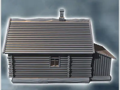 Log house with annex and fireplace 4 - Modern WW2 WW1 World War  3D print model