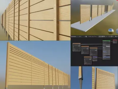 Modular Wood Fence 2 Remastered Low-poly 3D model