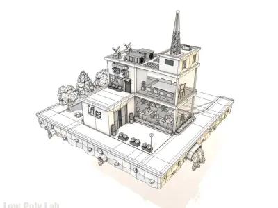 Cartoon City Block Office Parking Low-poly 3D model