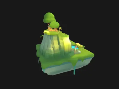 Aetherisles Abstract Modular Floating Island Low-poly 3D model