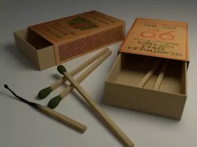 Matches box of with two sticks in it Low-poly 3D model