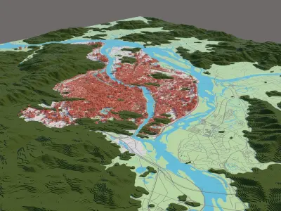 Fuzhou City urban planning maquett building Topography 3D model 3D model
