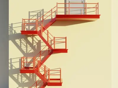 Fire Escape Staircase Exterior 3D Model - Low Poly Low-poly 3D model