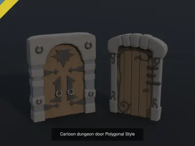 Cartoon medieval doors and windows Polygonal Style 3D Model Pack