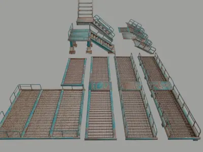 stairs set of metal Low-poly 3D model