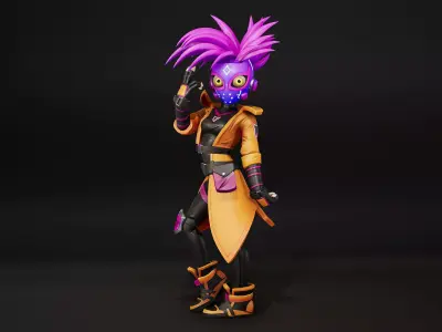 Stylized Cyber Mask Character Adventure 4 Game Ready Low-poly 3D model