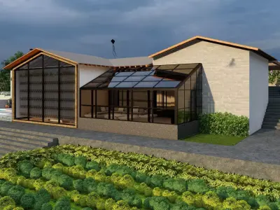 ecological modern village house design Low-poly 3D model