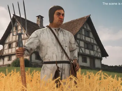  Medieval Farmer in Field 