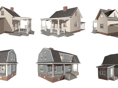 COLLECTION OF HOUSES Low-poly 3D model