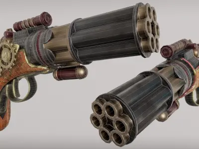 Steampunk Revolver Low-poly 3D model