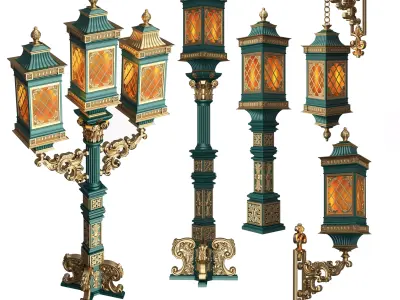 Classic Street Lights Collection 02 Low-poly 3D model