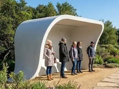 Futuristic Organic Concrete Bus Stop Urban Shelter Pavilion Low-poly 3D model