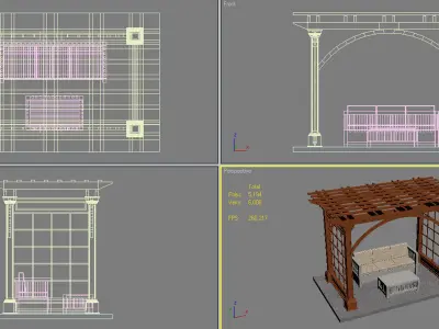 Pergolas Set 3 wooden pergola with bench and table Low-poly 3D model