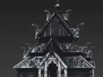 Nordic Dragon Stave Church 3D Model Low-poly 3D model