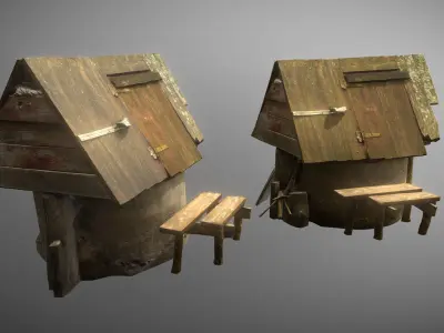 Scanned photorealistic old water well Low-poly 3D model