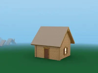 Modular Wooden Cottage Low-poly 3D model