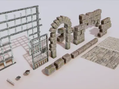 Stylized Medieval Prison Props Kit Low-poly 3D model