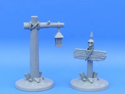 Fantasy - Medieval road signs and lampposts 3D print model