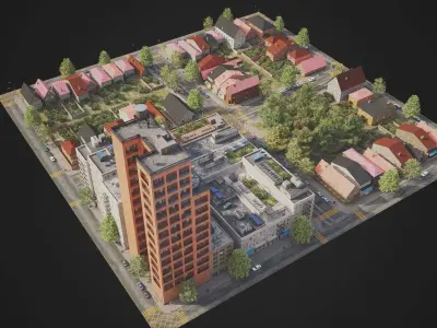 Realistic City District A1-R9 MAYA Low-poly 3D model