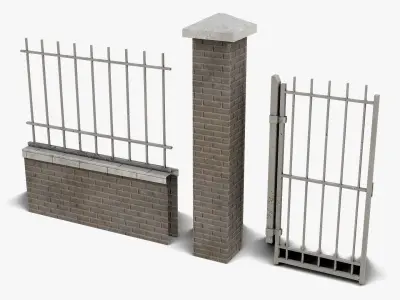 Modular Fence Pack PBR Low-poly 3D model