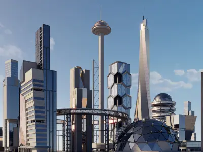 Futuristic sci-fi buildings kit 3D model