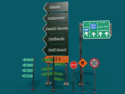 Road Signs 3D Model Pack  Low Poly PBR Textured 1064 Poly Low-poly 3D model