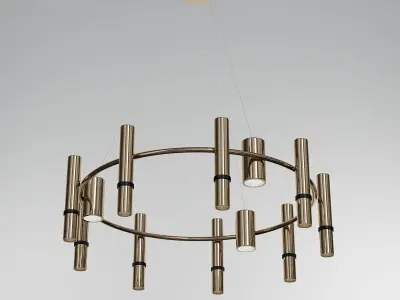 REACT R modern chandelier with brass tubes hanging from ceiling 3D model