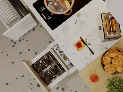 Modern Minimalist Kitchen 3D Model High-Quality Interior Asset Low-poly 3D model