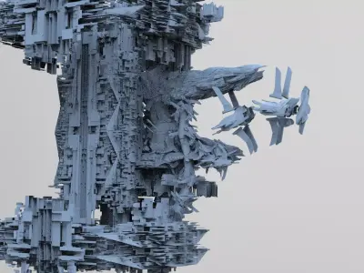 Cyberpunk asteroid base 2 3D model