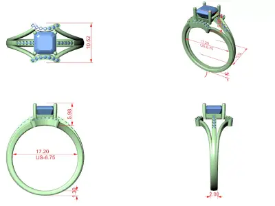 Split Shank Diamond Engagement Ring CAD Model 3D 3D print model
