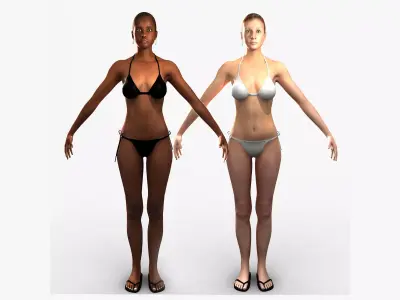 African American and Caucasian Female Characters 3D model