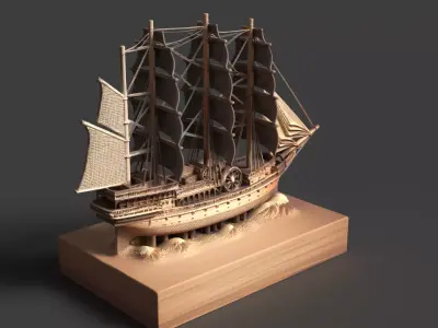 Chinese Wooden Sail Ship  Low-poly 3D model