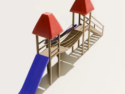 Playground castle with a slide Low-poly 3D model