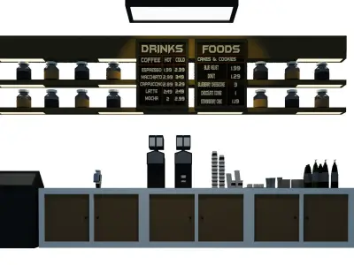Low Poly Coffee House - With Interior Low-poly 3D model