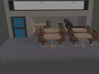 Stylized Low Poly Cafe Building With Outdoor Seating Low-poly 3D model