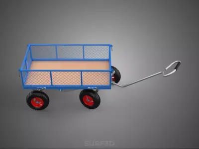 STEEL GARDEN UTILITY WAGON CART YARD LAWN TROLLEY HAND PALLET 4W 3D model