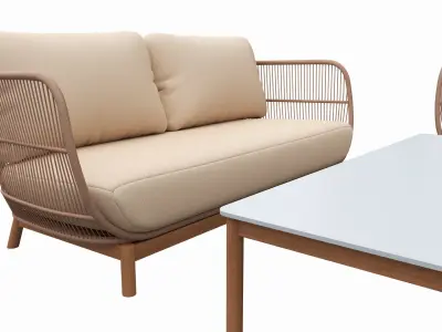 Outdoor set 3 seater sofa chair coffee table 01 3D model