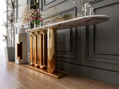 Sideboard with wall panel and flooring 4 3D model